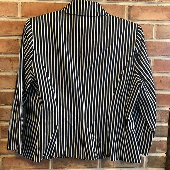 Sz L Chaps Black White Pinstriped LS Button Up Blazer, Cotton - Picture 5 of 8